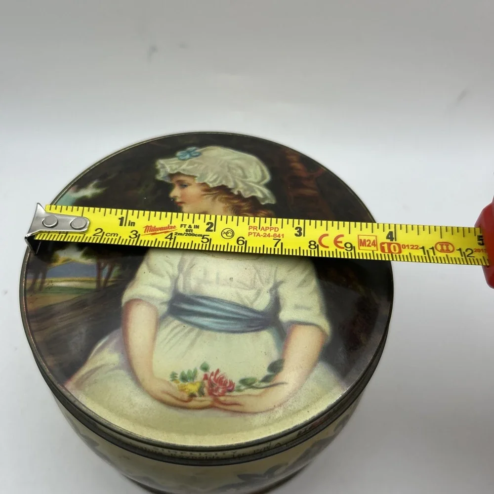 Vintage Thornes Confectionery Tin‎ England Young Girl White Dress Blue Bow 3
